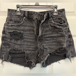 American Eagle distressed black denim shorts